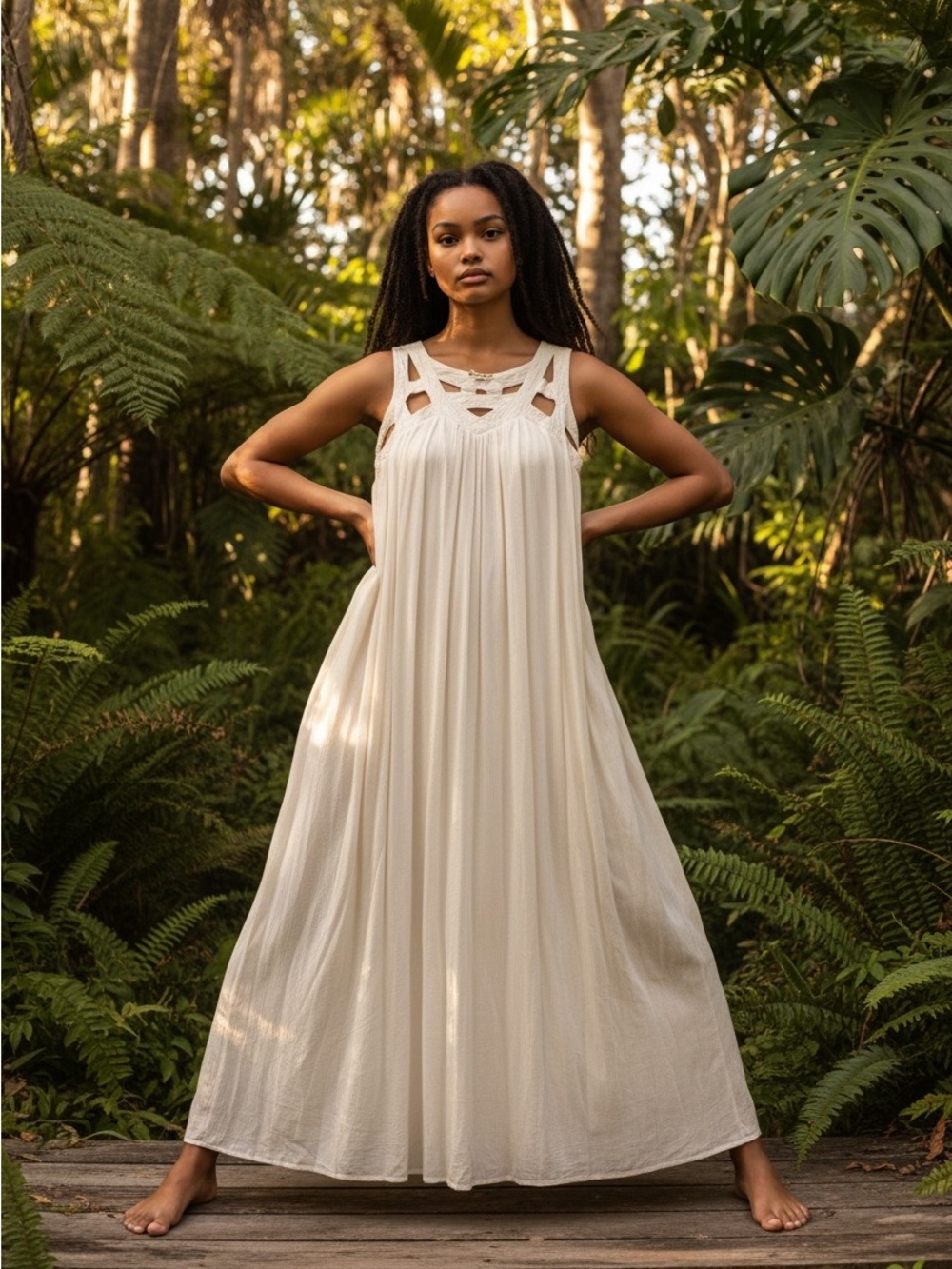 Boho Cutout Maxi Dress in White